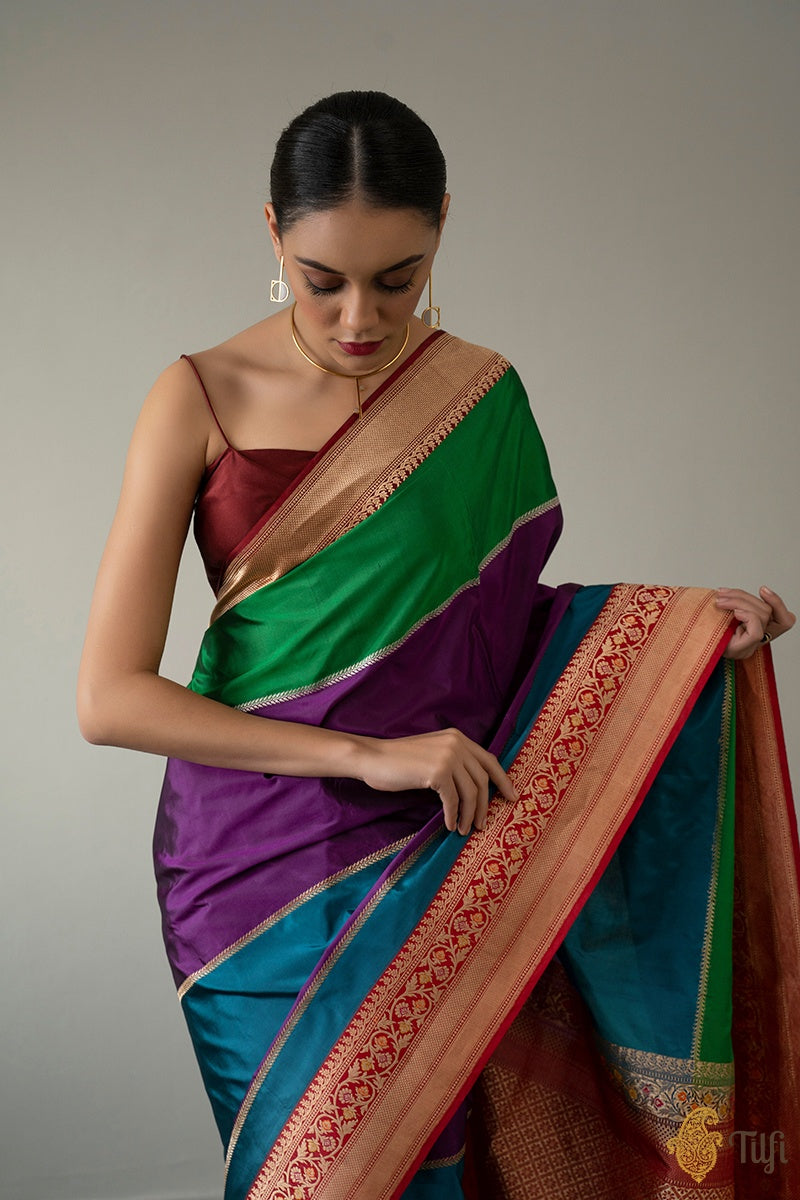 Pre-Order: &#39;ƒÄnandini&#39; Multicoloured Pure Katan Silk Banarasi Handloom Saree