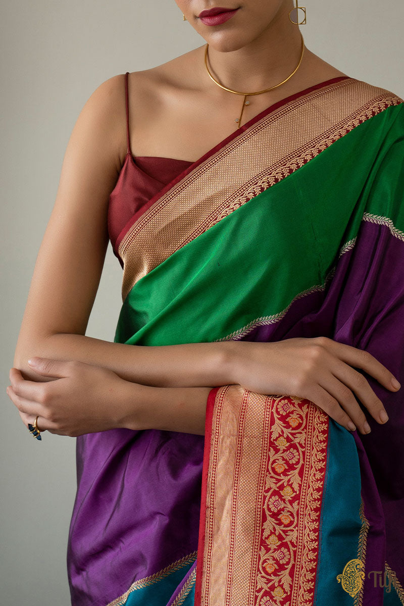 Pre-Order: &#39;Ānandini&#39; Multicoloured Pure Katan Silk Banarasi Handloom Saree