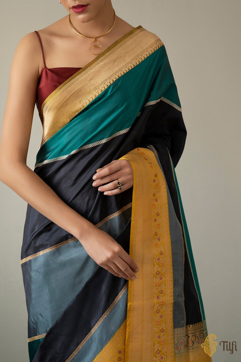 &#39;Ānandini&#39; Multicoloured Pure Katan Silk Banarasi Handloom Saree
