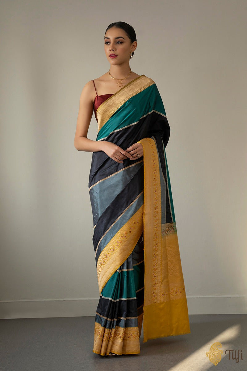&#39;Ānandini&#39; Multicoloured Pure Katan Silk Banarasi Handloom Saree