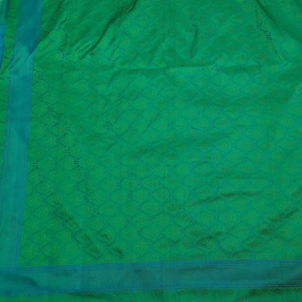 Blue-Green Pure Soft Satin Silk Banarasi Handloom Saree