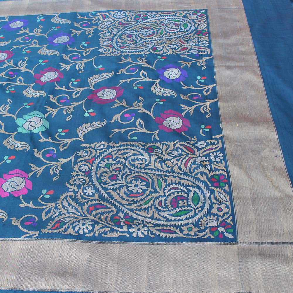 Blue Pure Katan Silk Real Zari Banarasi Handloom Saree