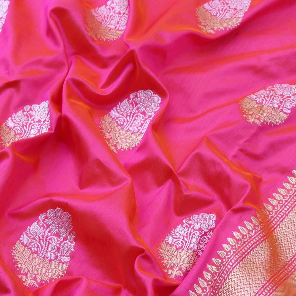 Orange-Gulabi Pure Katan Silk Handloom Banarasi Saree