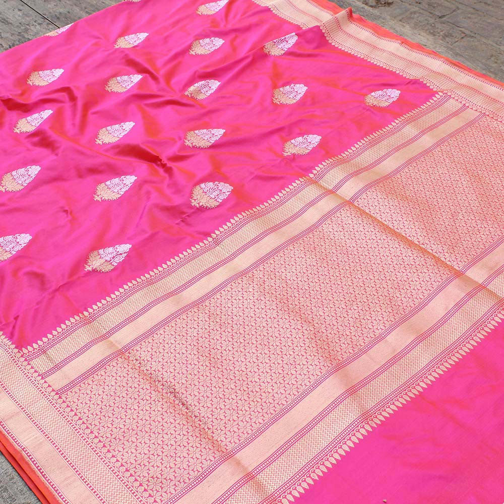 Orange-Gulati Pure Katan Silk Handloom Banarasi Saree - Tilfi