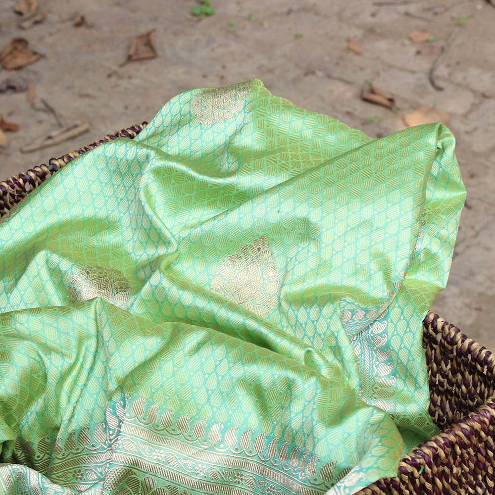 Light Green Pure Katan Silk Banarasi Handloom Saree - Tilfi