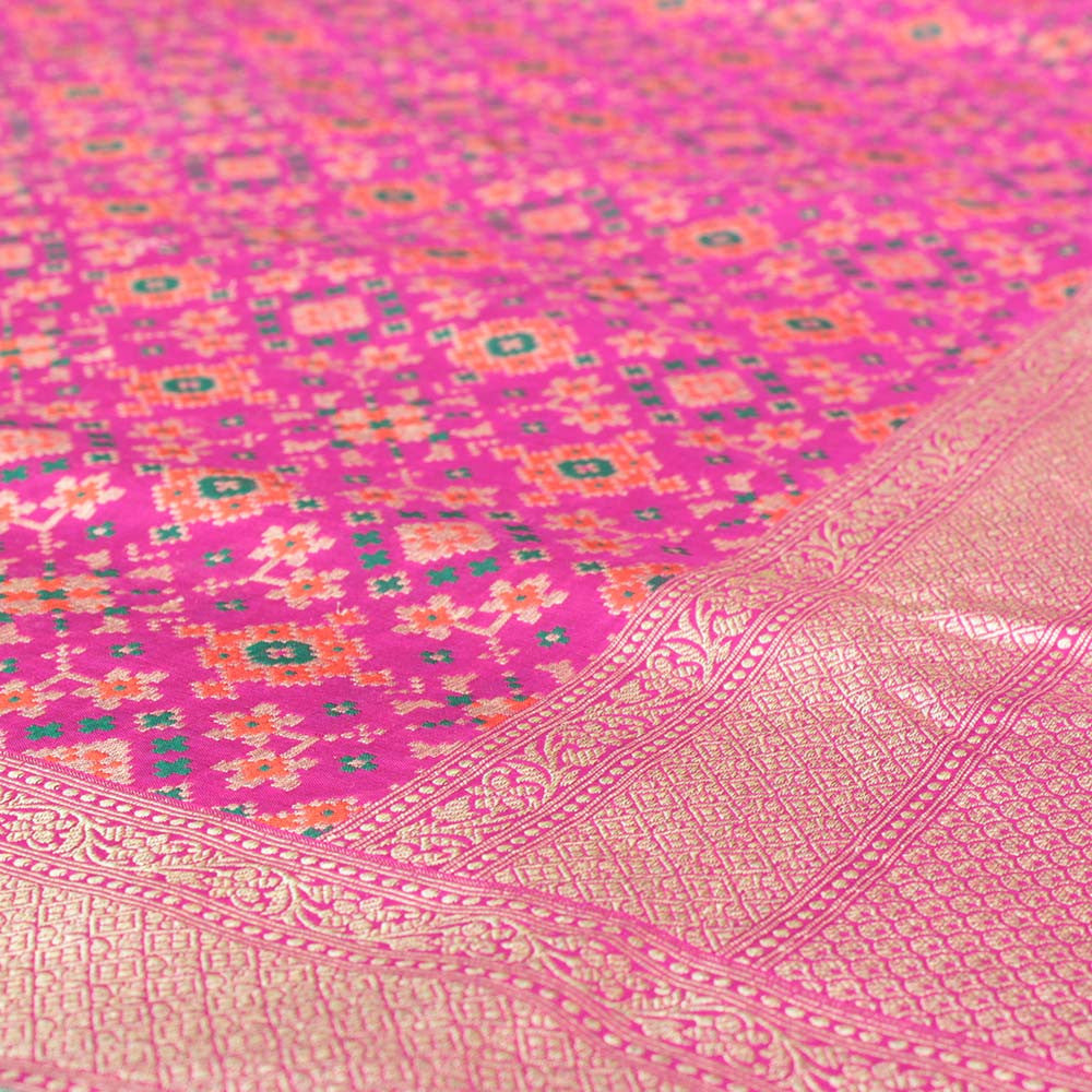 Pink Pure Katan Silk Banarasi Patola Handloom Saree - Tilfi