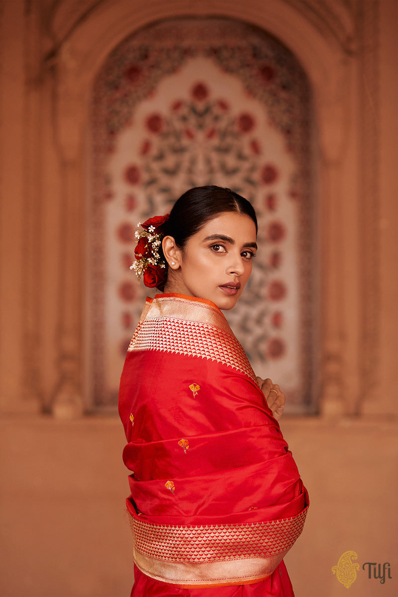 Pre-Order: &#39;Madhavi&#39; Red Pure Katan Silk Banarasi Handloom Saree
