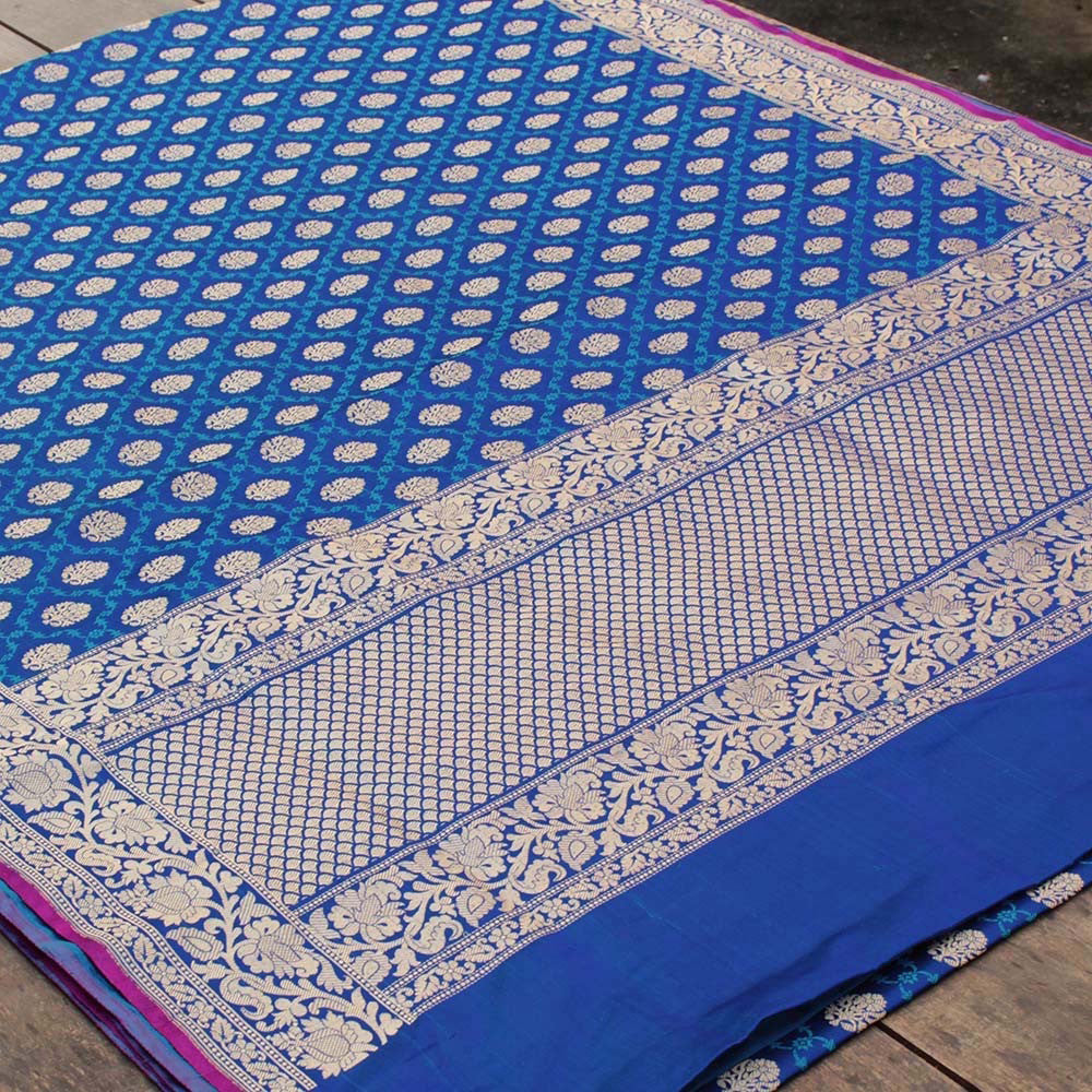 Royal Blue Pure Soft Satin Banarasi Handloom Saree