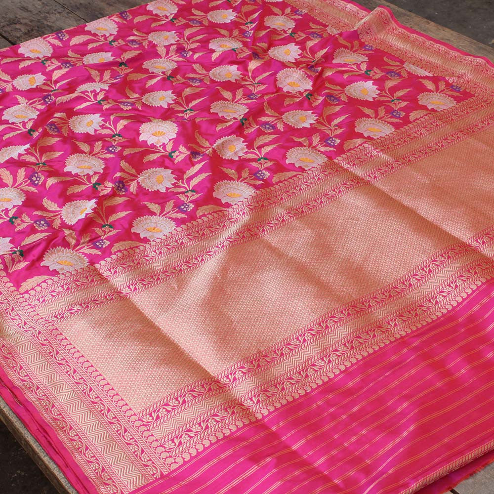 Orange Rose-Pink Pure Katan Silk Banarasi Handloom Saree - Tilfi