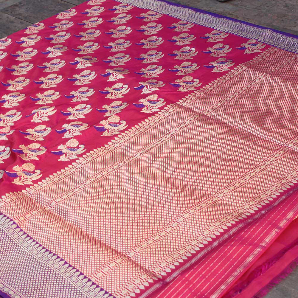 Indian Pink Pure Katan Silk Banarasi Handloom Saree