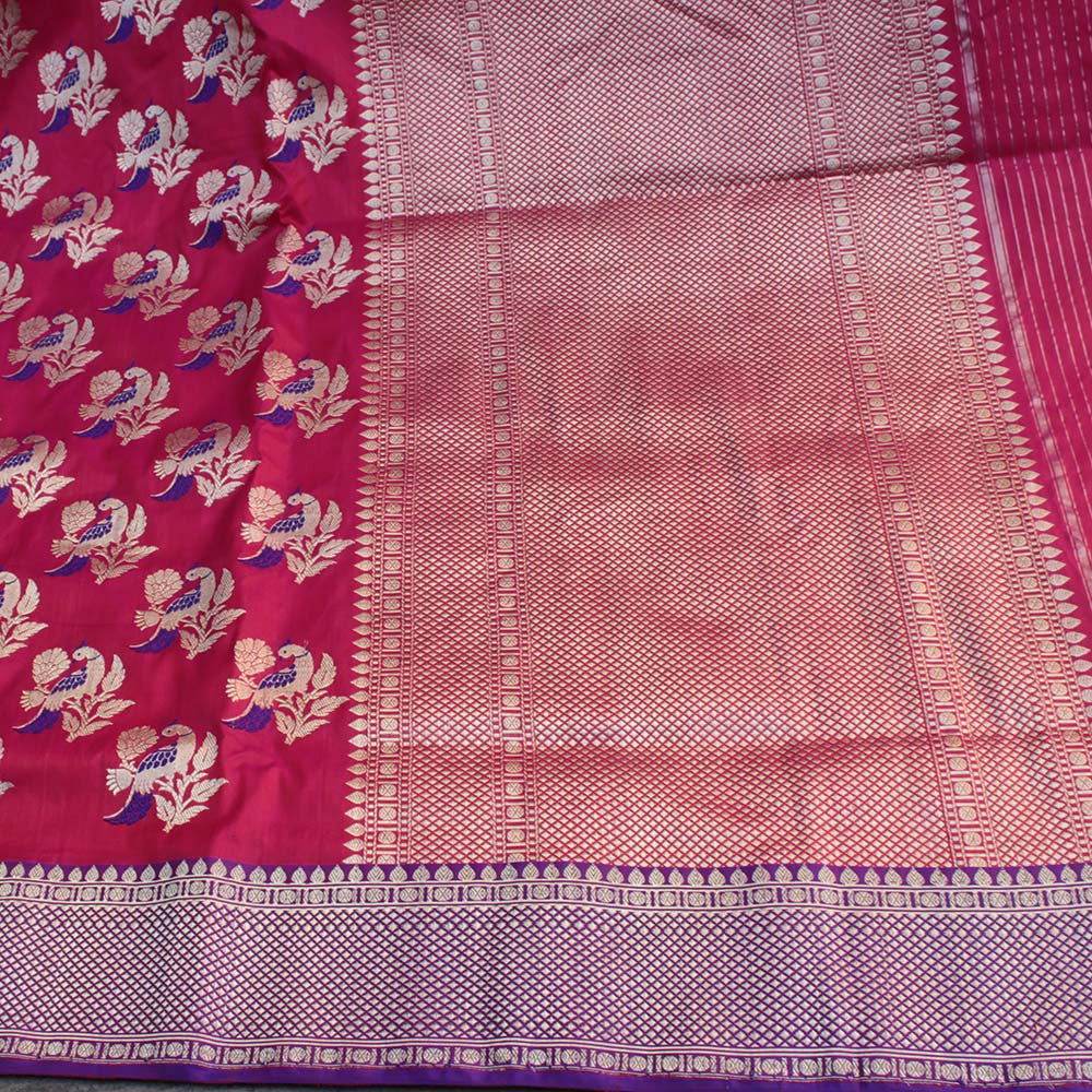 Indian Pink Pure Katan Silk Banarasi Handloom Saree - Tilfi