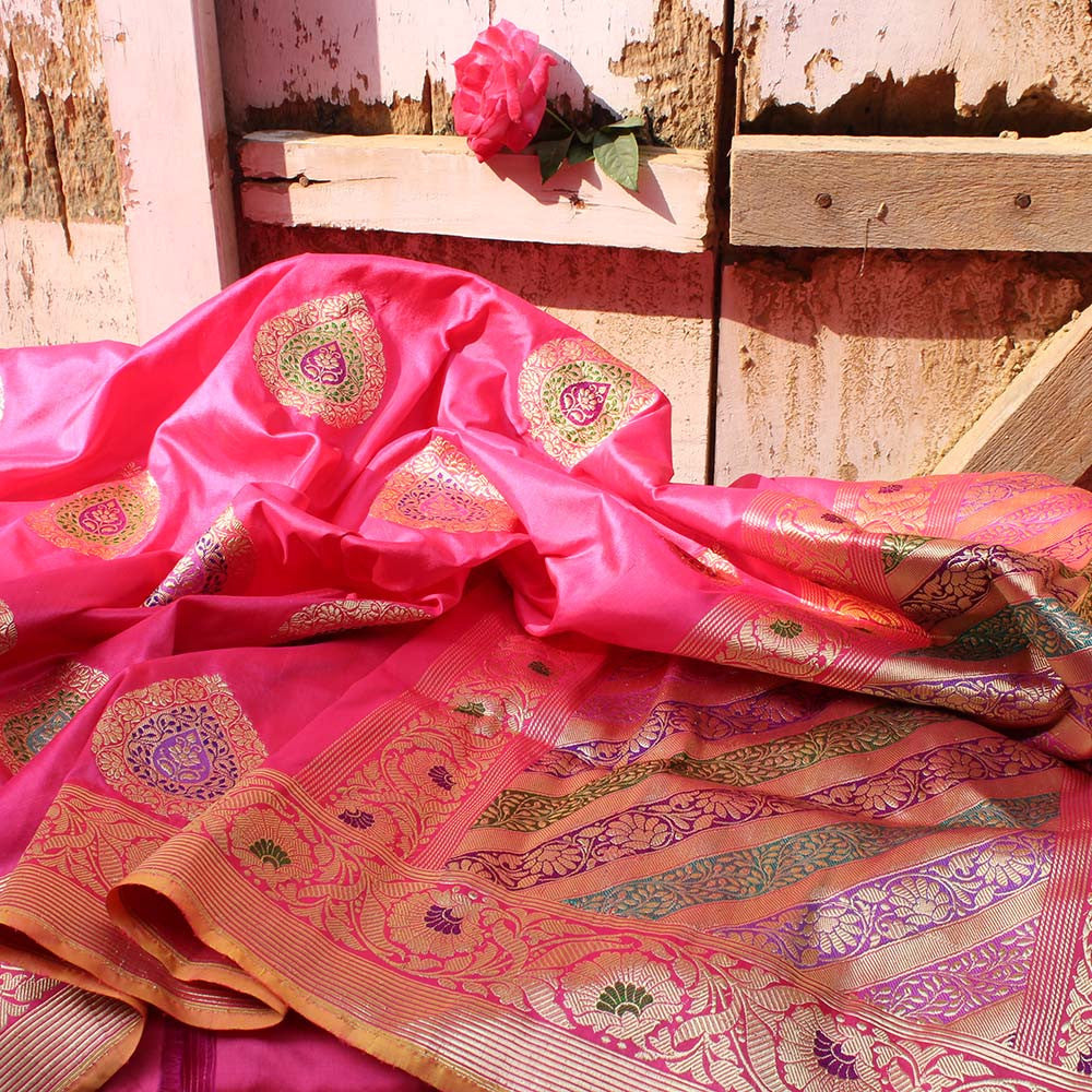 Gulabi Pink Pure Katan Silk Banarasi Handloom Saree