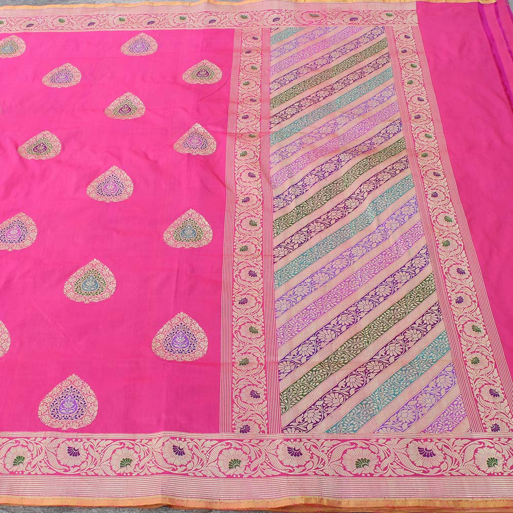 Gulabi Pink Pure Katan Silk Banarasi Handloom Saree