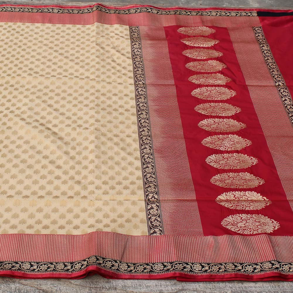 Tussar-Red Pure Katan Silk Banarasi Handloom Saree