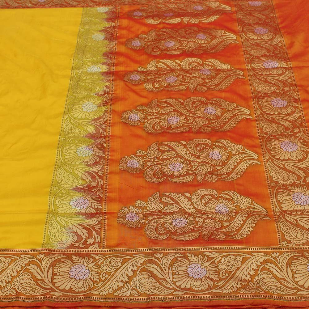 Yellow Pure Katan Silk Banarasi Handloom Saree