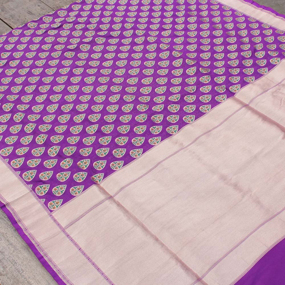 Purple Pure Silk Georgette Banarasi Handloom Saree