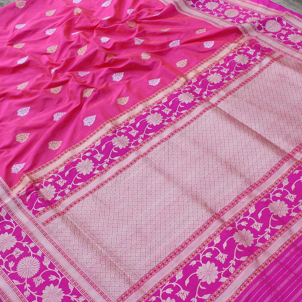 Peach-Pink Pure Katan Silk Banarasi Handloom Saree