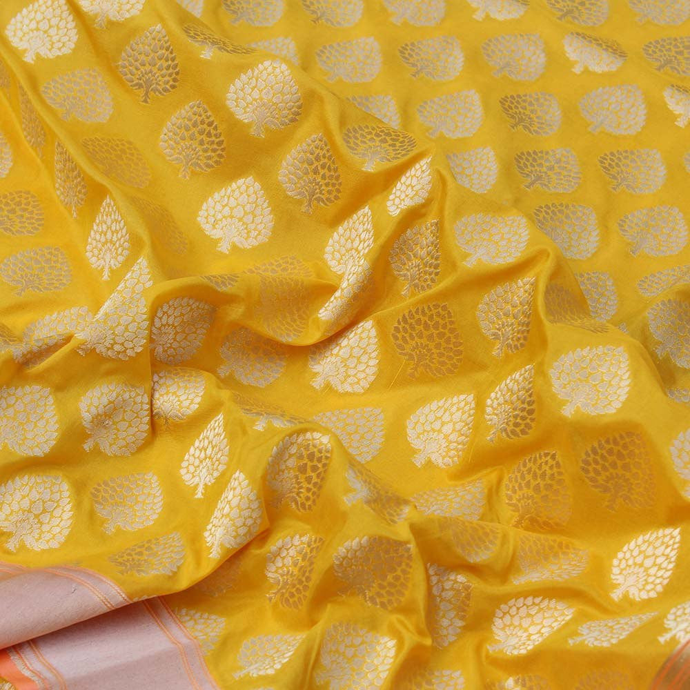Yellow Pure Silk Georgette Banarasi Handloom Saree