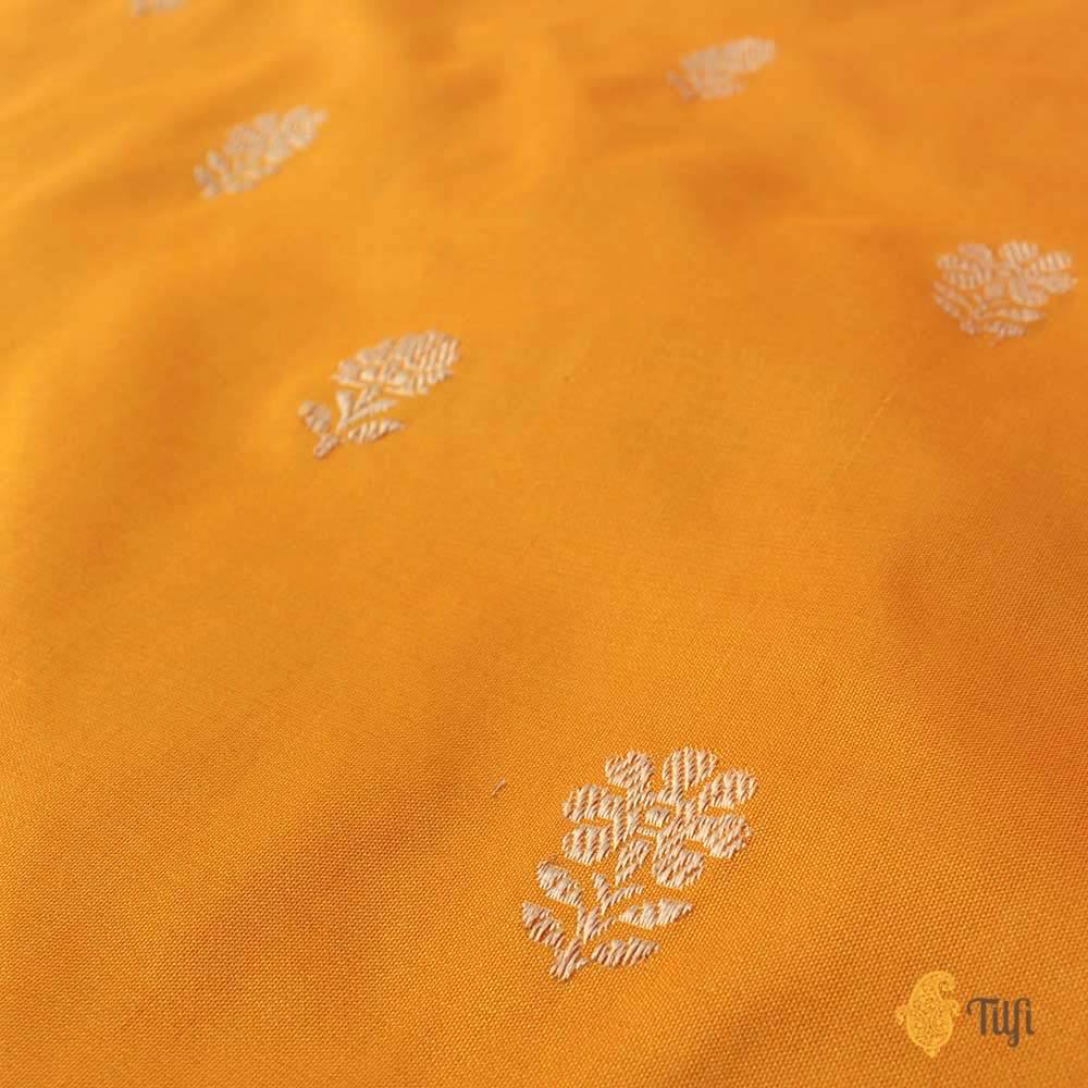 Light Orange-Yellow Pure Katan Silk Banarasi Handloom Saree