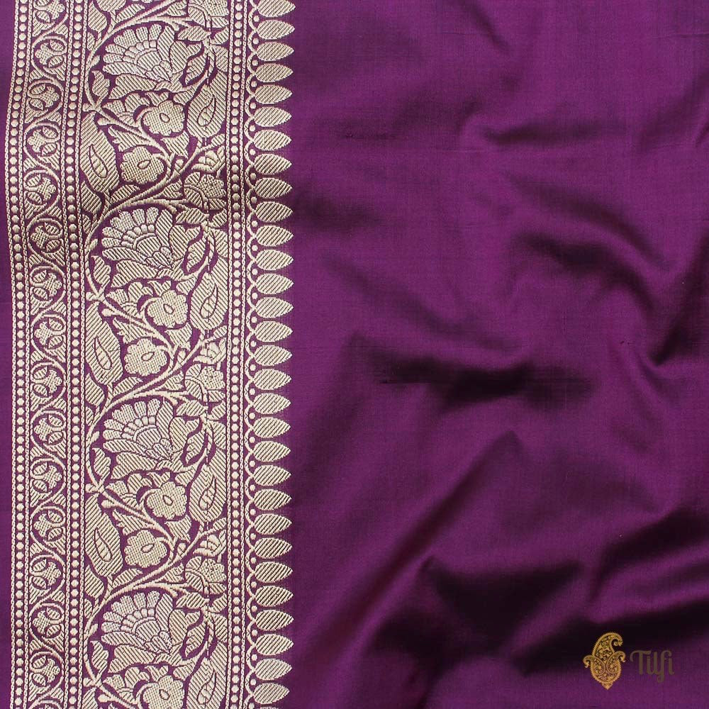 Pre-Order: Black-Purple Pure Katan Silk Banarasi Handloom Saree