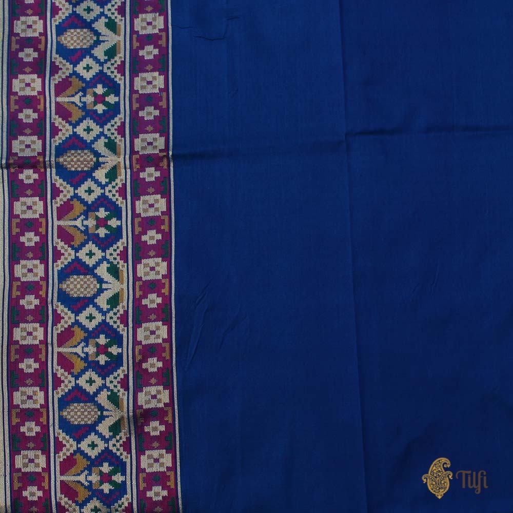 &#39;Vasanti&#39; Royal Blue Pure Katan Silk Banarasi Patola Handloom Saree