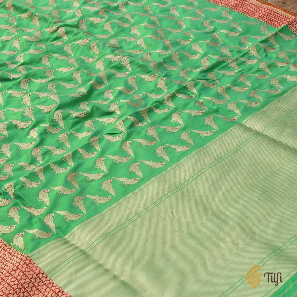Parrot Green Pure Katan Silk Banarasi Handloom Saree