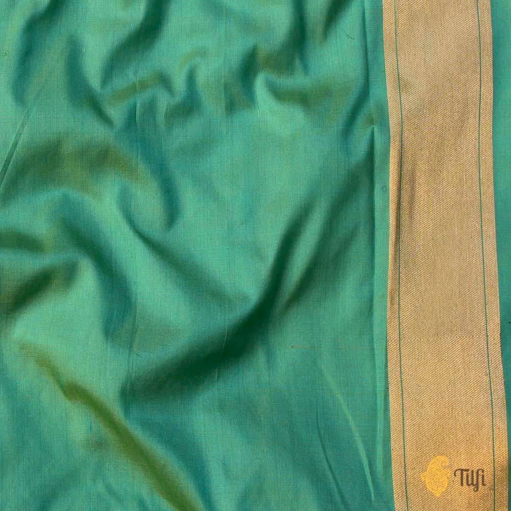 Yellow-Sea Green Pure Katan Silk Banarasi Handloom Saree