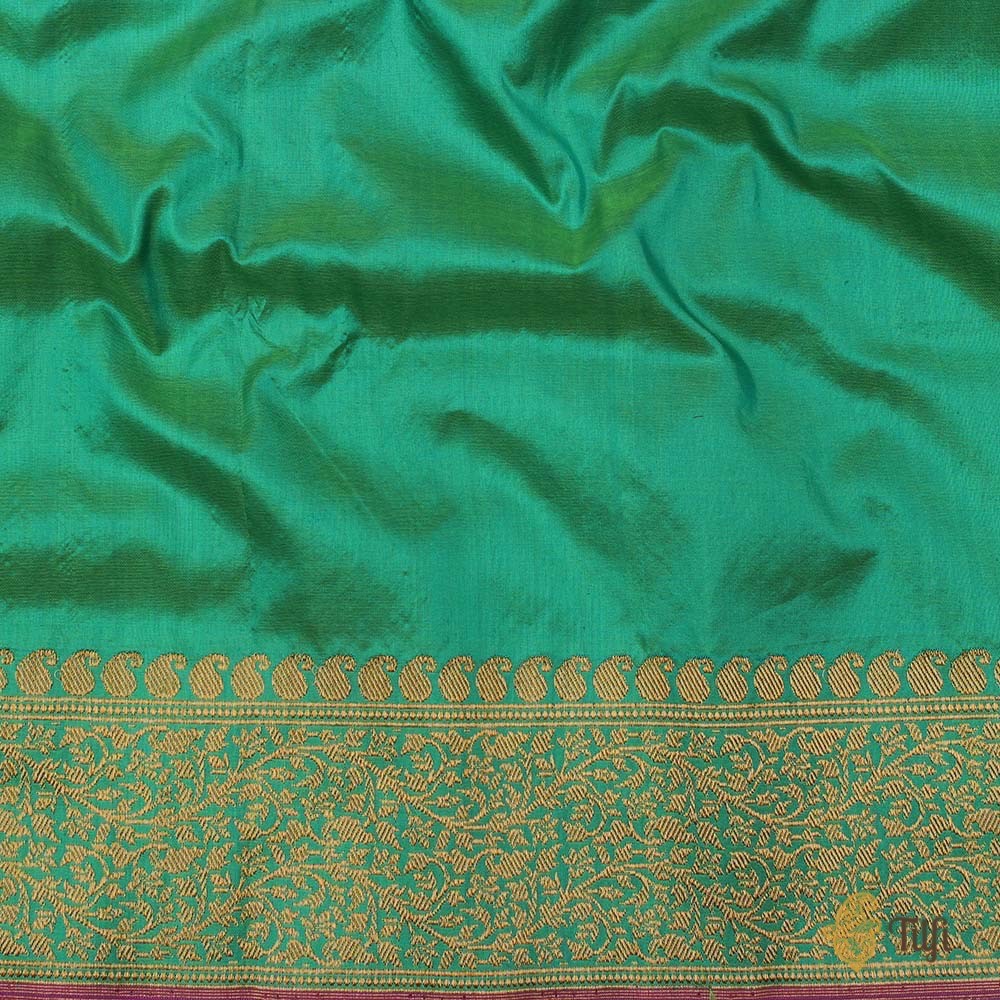 Green-Turquoise Pure Katan Silk Banarasi Handloom Saree