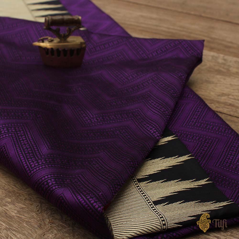 Purple-Black Pure Katan Silk Banarasi Handloom Saree