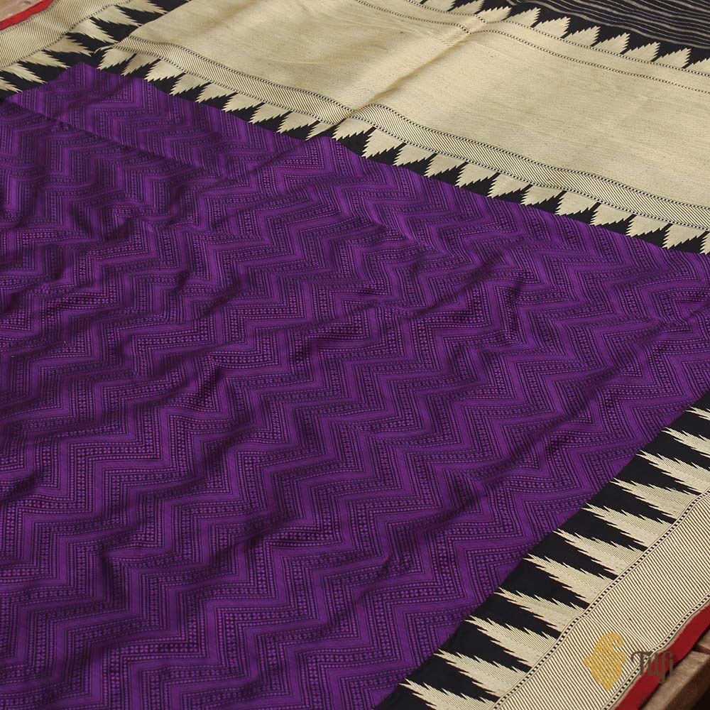 Purple-Black Pure Katan Silk Banarasi Handloom Saree
