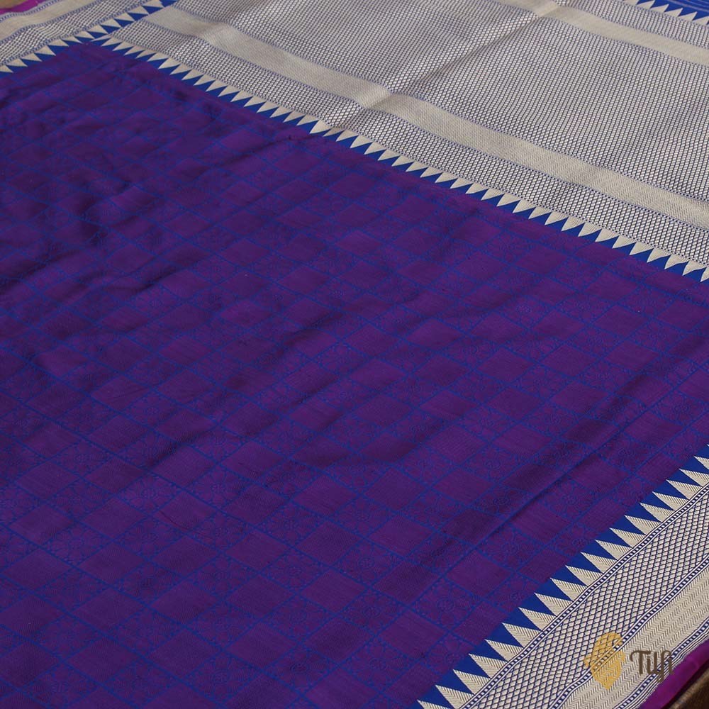 Purple-Royal Blue Pure Katan Silk Banarasi Handloom Saree
