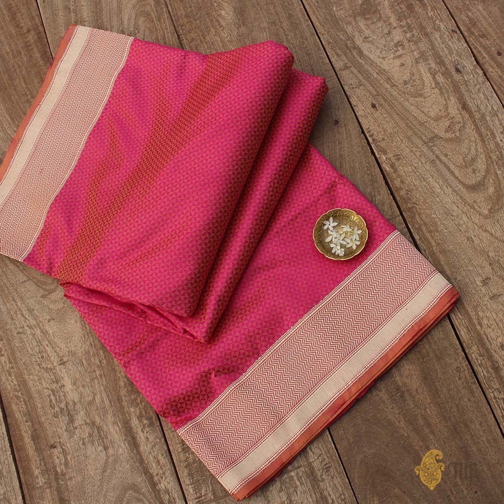 Gulabi Pink-Gajri Pure Katan Silk Banarasi Handloom Saree