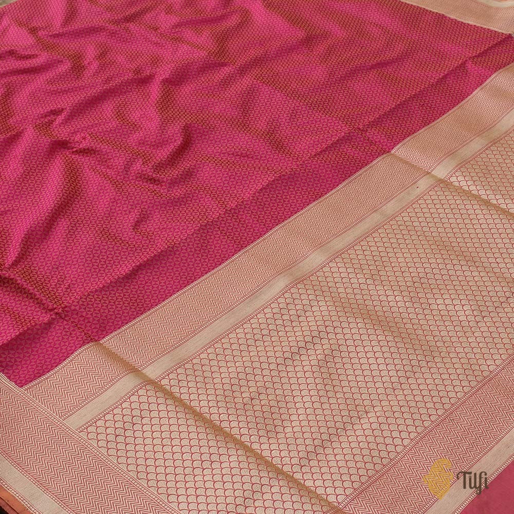 Gulabi Pink-Gajri Pure Katan Silk Banarasi Handloom Saree