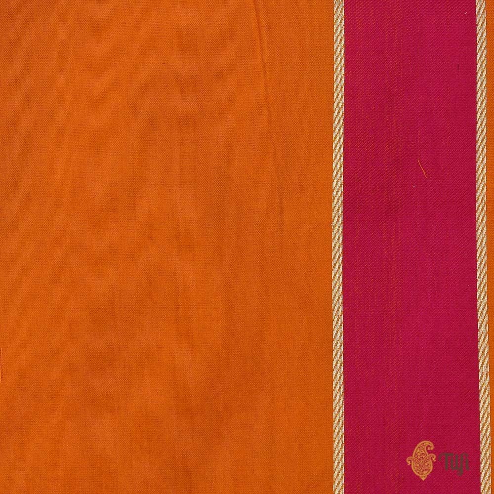 Orange-Rani Pink Pure Silk Georgette Banarasi Handloom Saree
