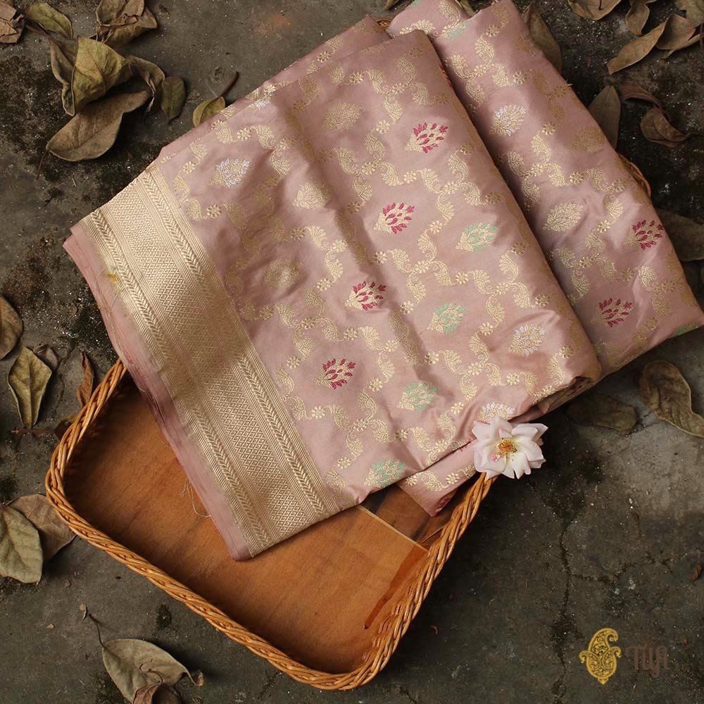 Nude Blush Pink Pure Katan Silk Banarasi Handloom Saree