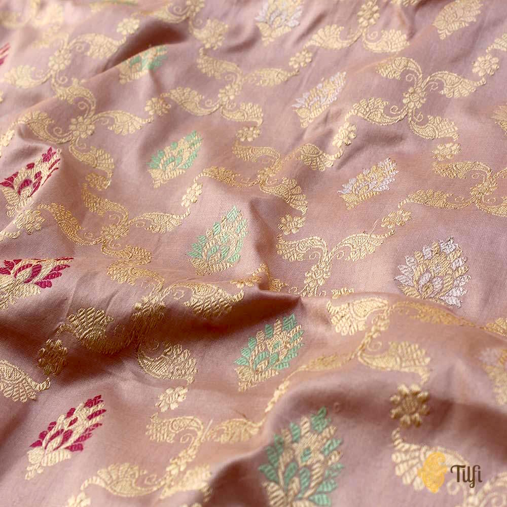 Nude Blush Pink Pure Katan Silk Banarasi Handloom Saree