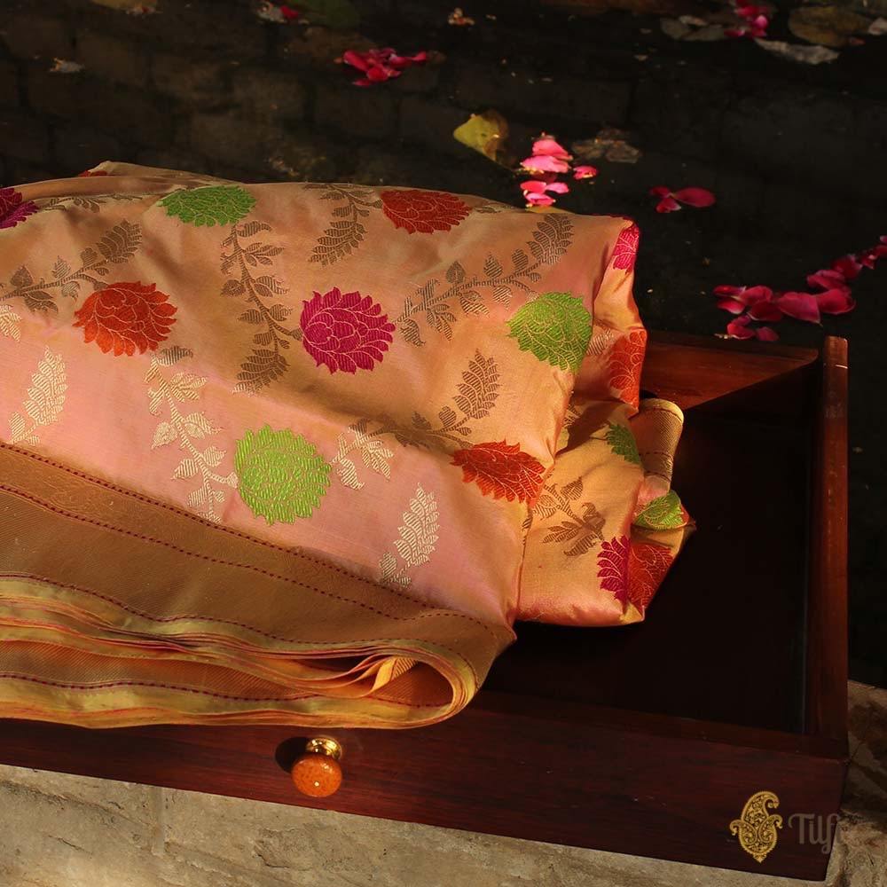 Yellow-Peach Pure Katan Silk Banarasi Handloom Saree