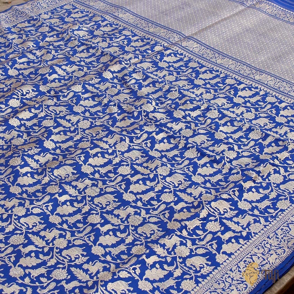 Cobalt Blue Pure Katan Silk Banarasi Shikaargah Handloom Saree