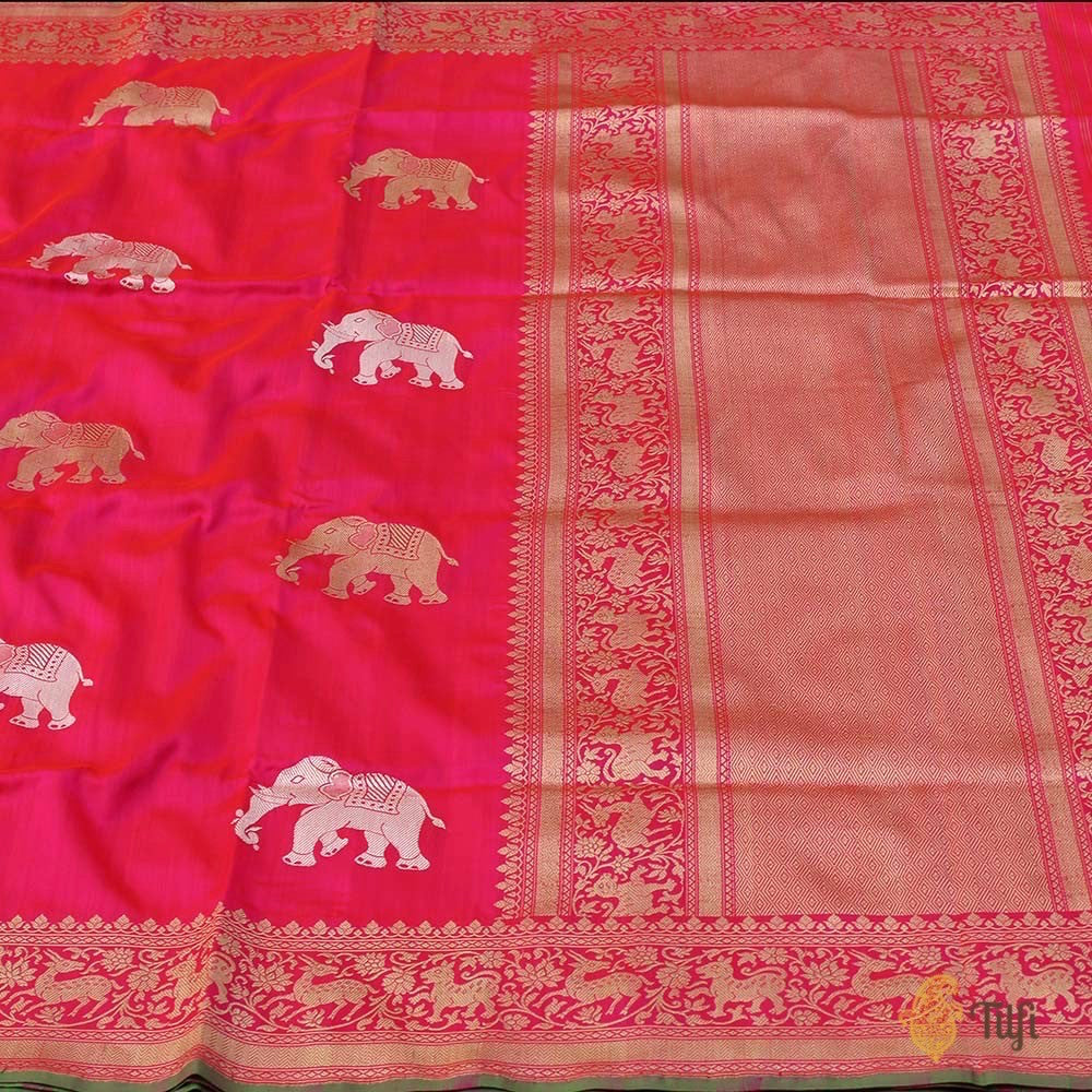 Red-Gulabi Pink Pure Katan Silk Banarasi Handloom Saree