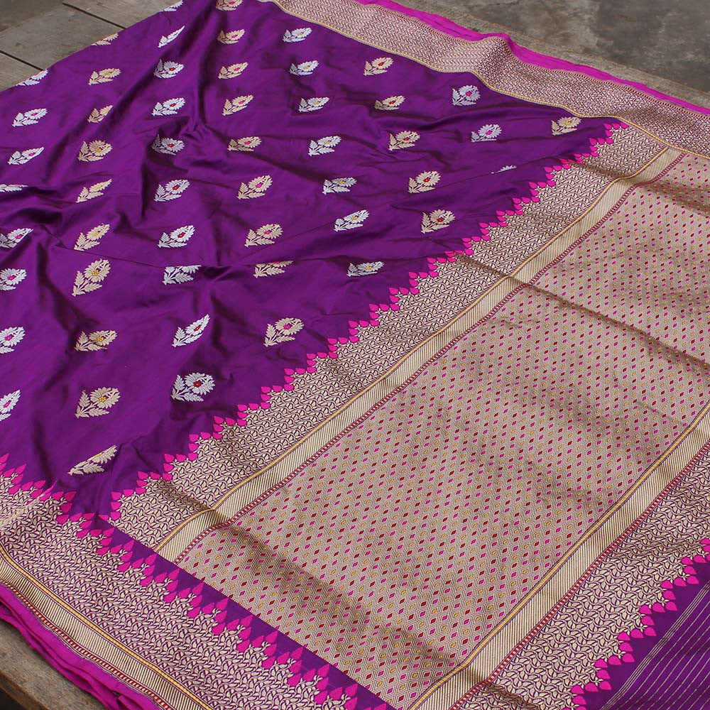 Purple Pure Katan Silk Banarasi Handloom Saree