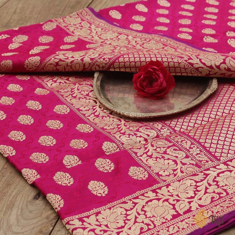 Indian Pink Pure Soft Satin Banarasi Handloom Saree
