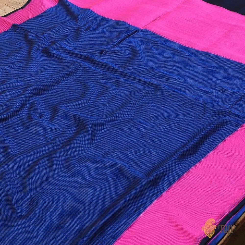 Midnight Blue-Gulabi Pink Pure Soft Satin Silk Banarasi Handloom Saree