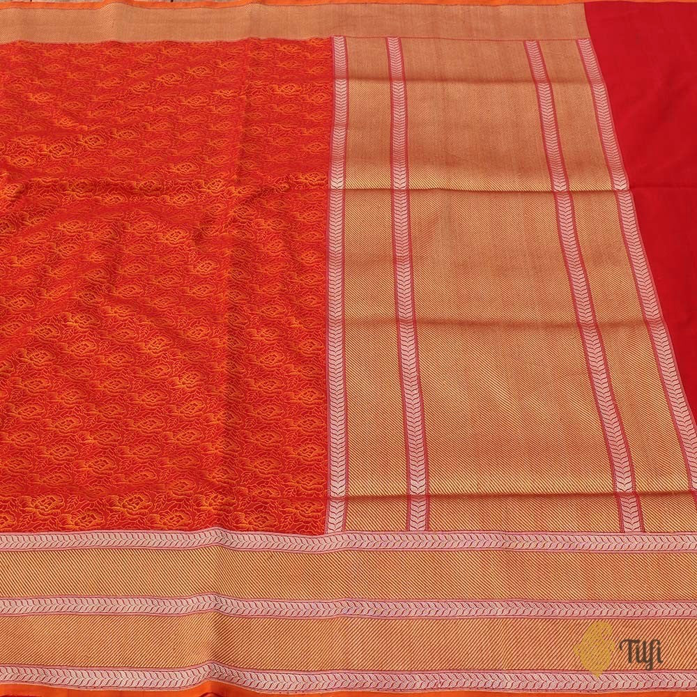 Orange-Red Pure Katan Silk Banarasi Handloom Saree