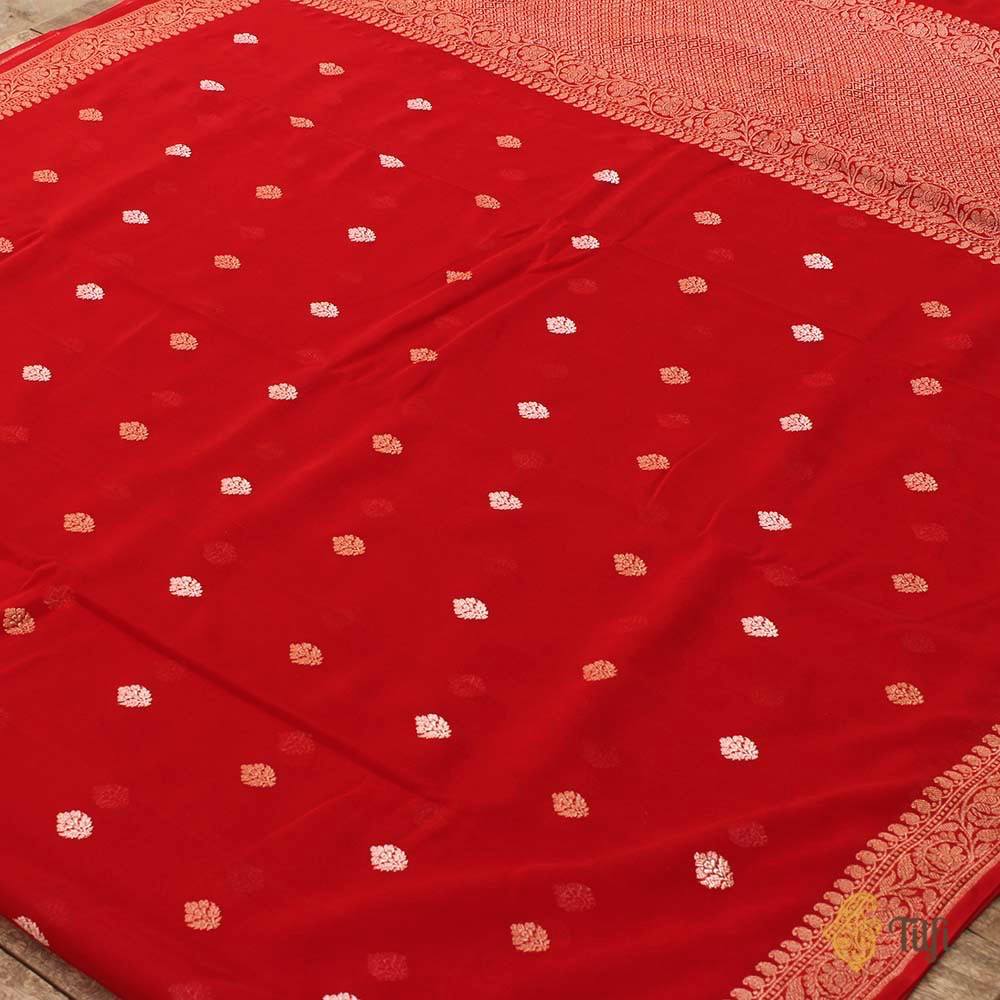 Deep Red Pure Chiffon Georgette Banarasi Handloom Saree