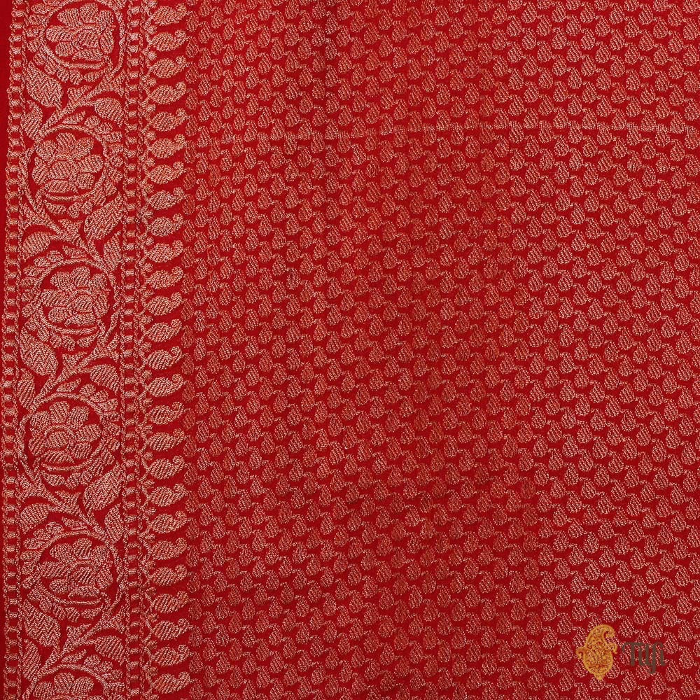Deep Red Pure Chiffon Georgette Banarasi Handloom Saree