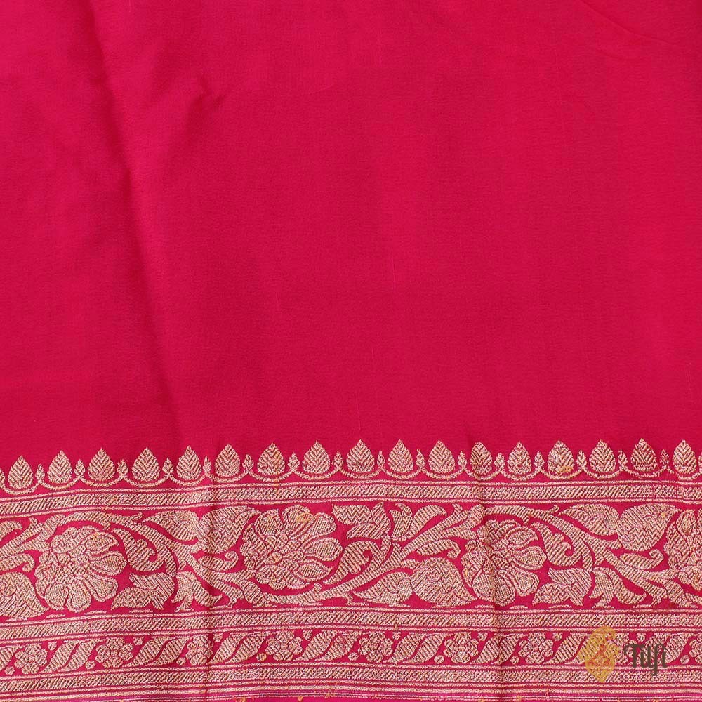 Gajri Pink Pure Chiffon Georgette Banarasi Handloom Saree
