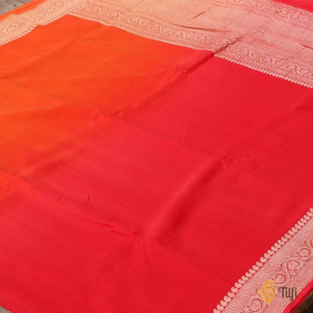 Orange-Red Ombr√© Pure Chiffon Georgette Banarasi Handloom Saree