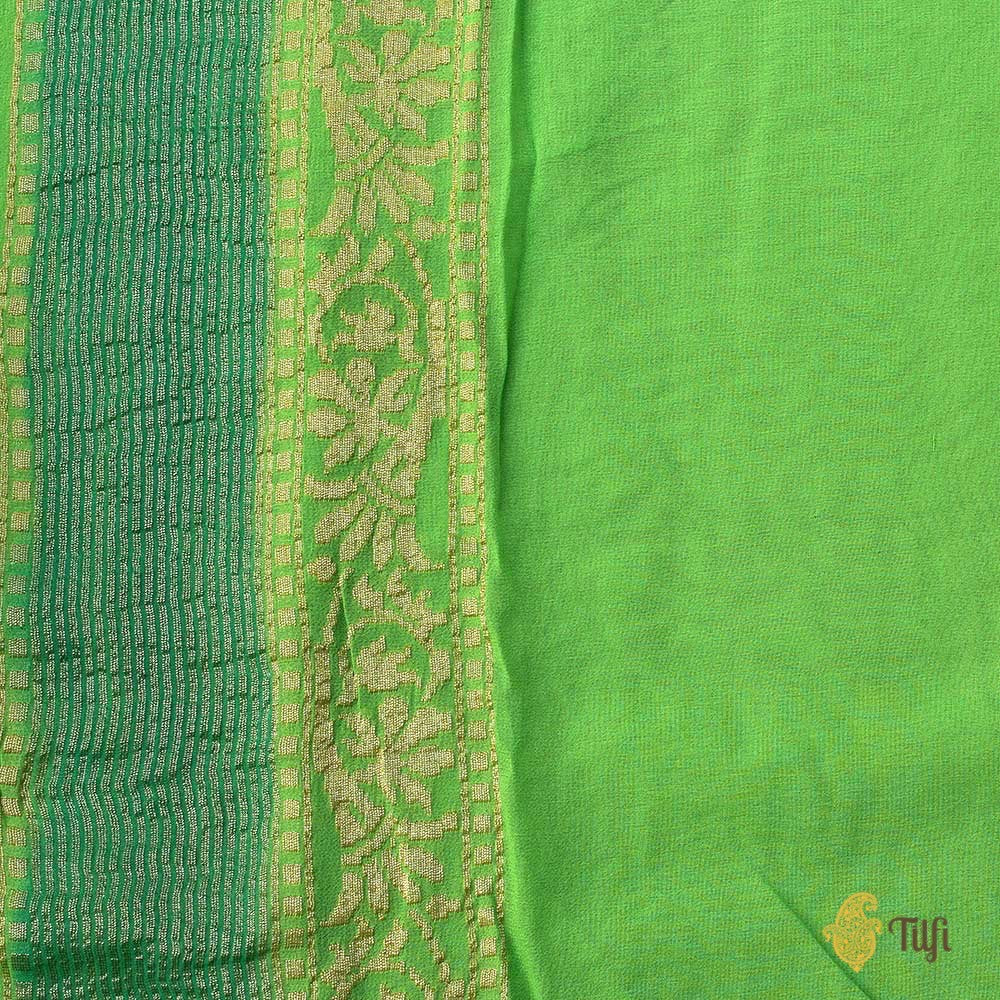 Parrot Green Pure Chiffon Georgette Banarasi Handloom Saree