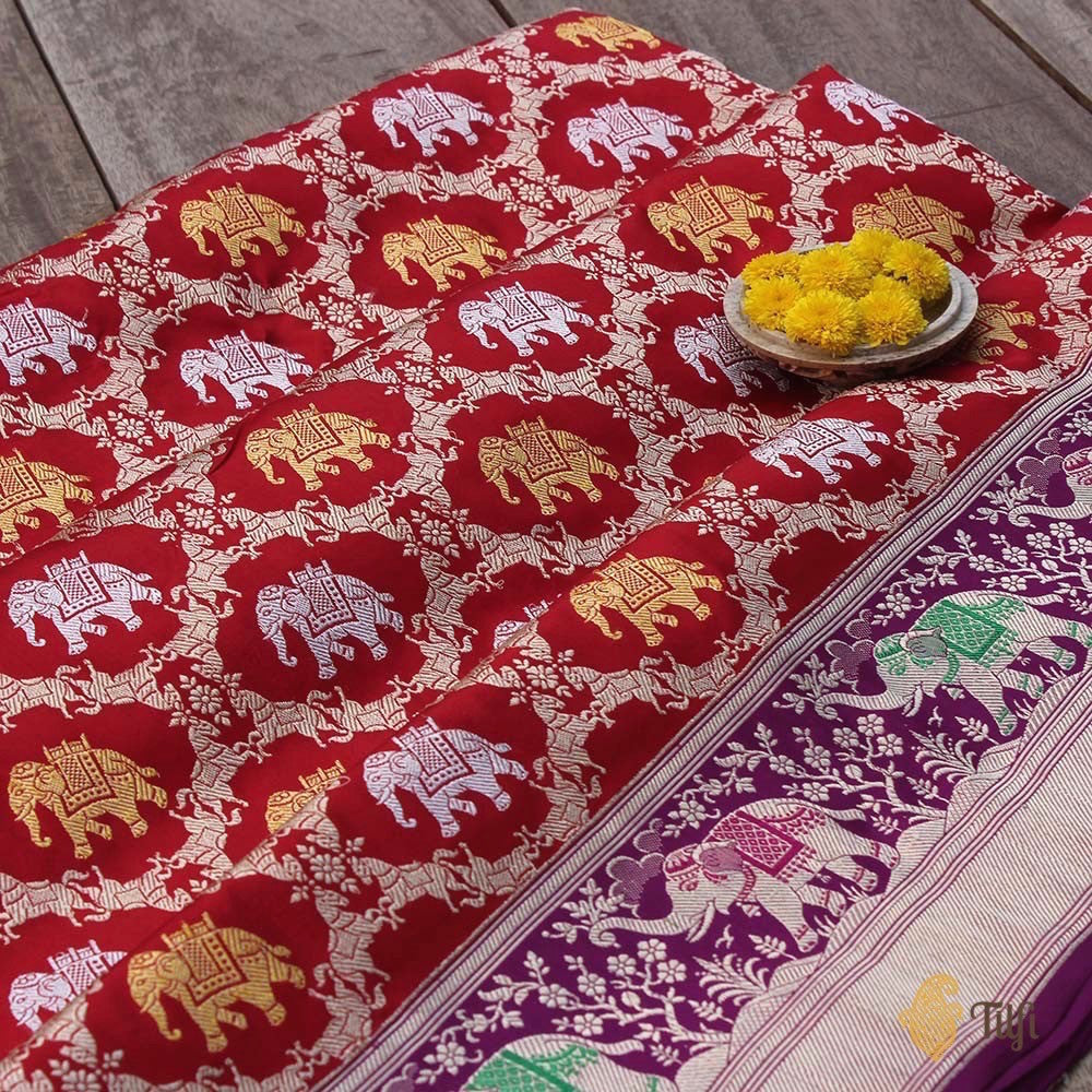 Red-Purple Pure Katan Silk Banarasi Handloom Saree