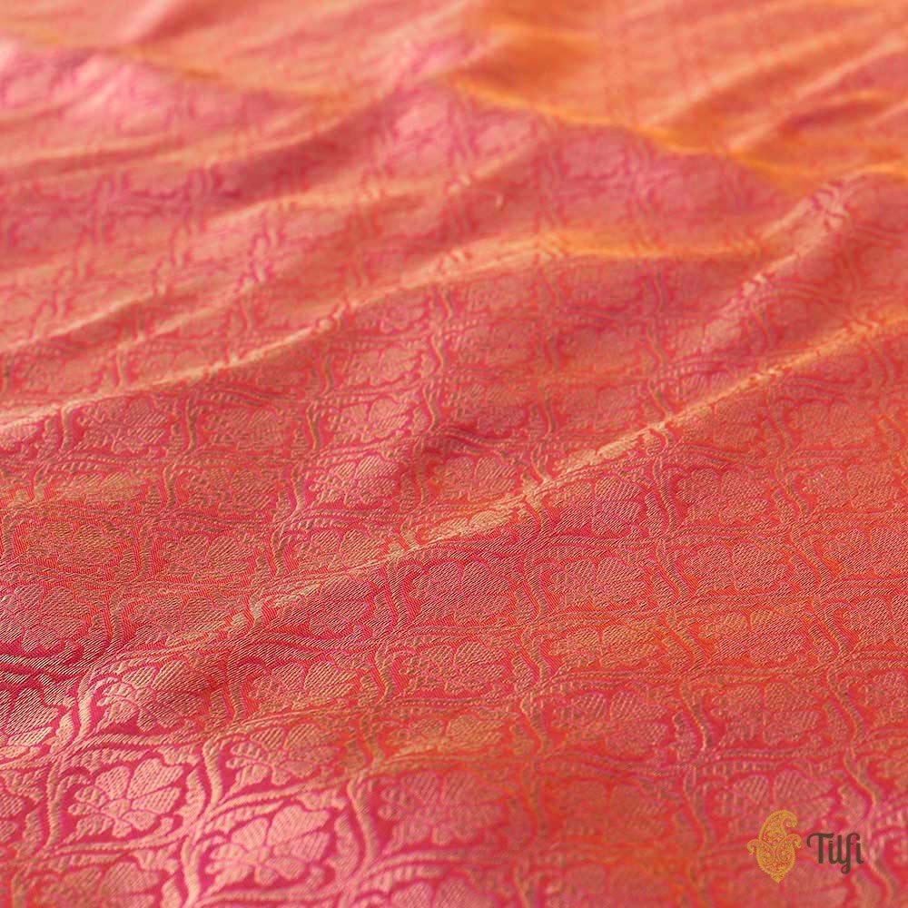 Orange-Gulabi Pink Pure Katan Silk Banarasi Zari Vasket Handloom Saree